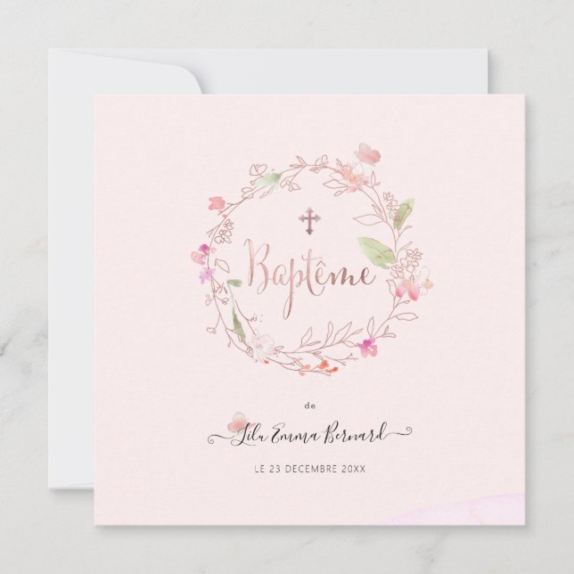 Convite Aquarelle Petites Fluers Faire-part de Baptême (Frente)