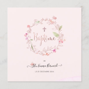 Convite Aquarelle Petites Fluers Faire-part de Baptême