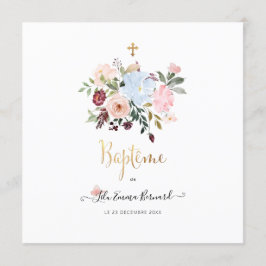 Convite Aquarelle Petites Fluers Faire-part de Baptême