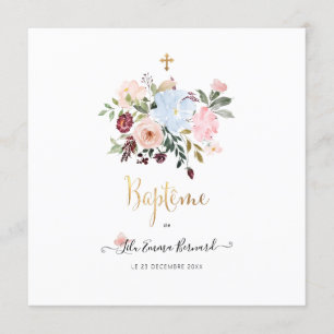 Convite Aquarelle Petites Fluers Faire-part de Baptême