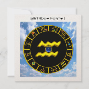 CONVITE AQUARIUS.SINAL DE ANIVERSÁRIO ZODIÁTICO DOURADO,GR