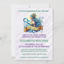 Convite Aquarius Zodiac Baby Shower Lavender and Green