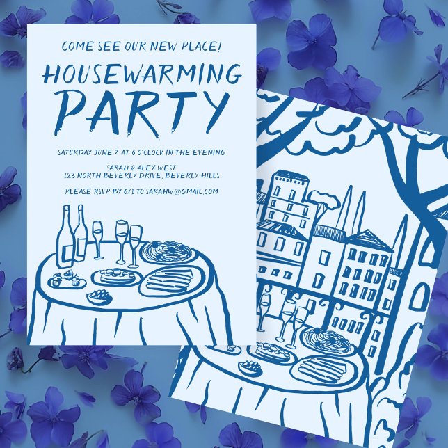 Convite Aquecimento Doméstico Do Apartamento De Balconi (Whimsical Balcony Apartment Custom Housewarming Invitation Trendy Cute Doodle Quirky Hand drawn)