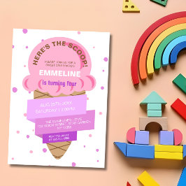 Convite Aqui Está a Colher Sorvete Doce Rosa Aniversário