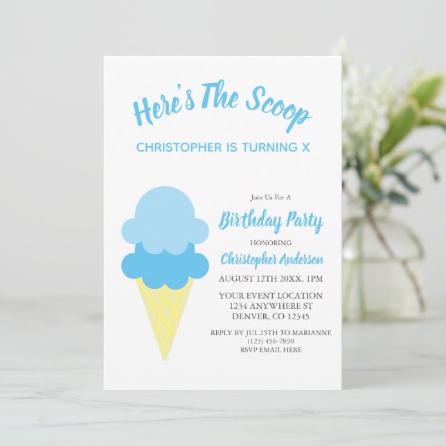 Convite Aqui está o aniversário do Sorvete de colher (Em pé/Frente)