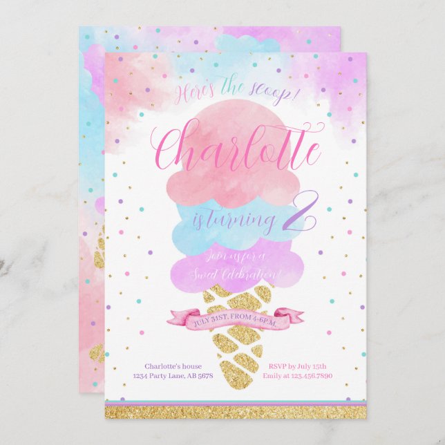 Convite Aqui está o aniversário do Sorvete Scoop (Frente/Verso)