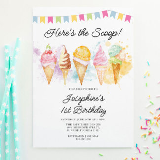 Convite Aqui está o aniversário do Sorvete Scoop
