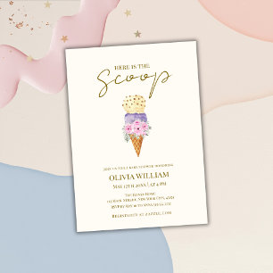 Convite Aqui está o Chá de fraldas do Sorvete Floral Scoop