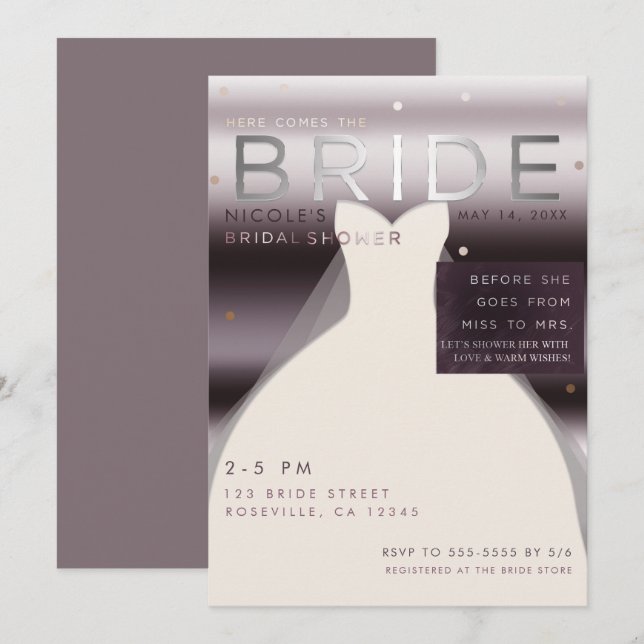 Convite Aqui vem a NOIVA Chuva de presentes de casamento S (Frente/Verso)