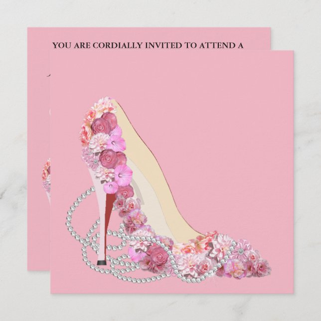 Convite Aqui Vem A Noiva Rosa E Flores Festa De Diamantes (Frente/Verso)