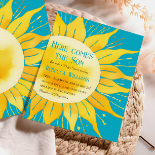Convite Aqui vem o Chá de fraldas de sol azul do filho