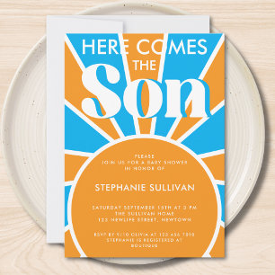 Convite Aqui vem o Chá de fraldas do Filho Retro