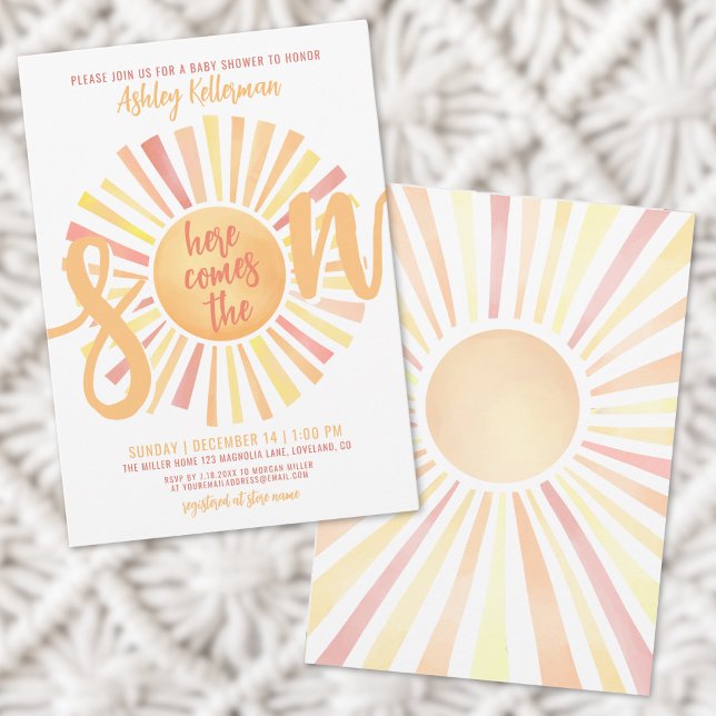 Convite Aqui Vem O Chá de fraldas Do Filho Sun (Here Comes The Son Sun Baby Shower Invitation)