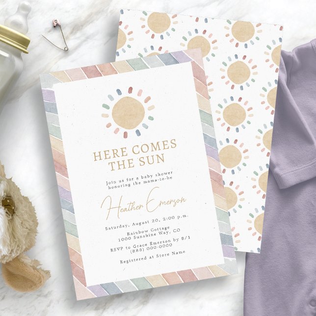 Convite Aqui Vem O Chá de fraldas Do Sol (Here Comes The Sun Baby Shower Invitation
)