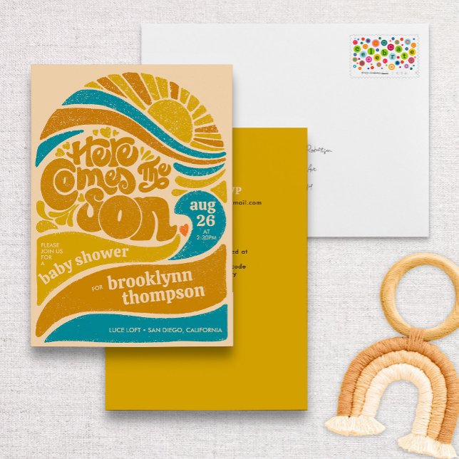 Convite Aqui vem o Chá de fraldas Filho Retro Baby Boy (Criador carregado)