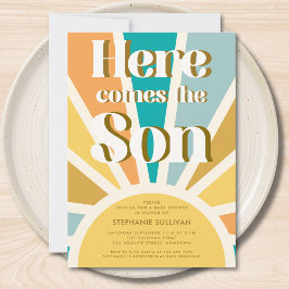 Convite Aqui vem o Chá de fraldas Sun Retro Son