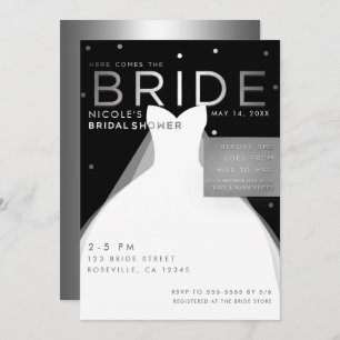 Convite Aqui vem o Chá de panela branco BRIDE Black Silver