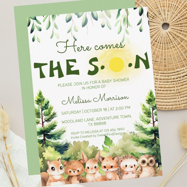 Convite Aqui Vem O Chá Do Filho Menino (Here Comes The Son Baby Boy Shower Invitation)