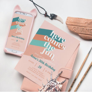 Convite Aqui vem o divertido Retro Boho aniversário de 30 