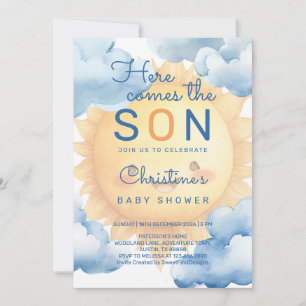 Convite Aqui vem o filho baby boy shower