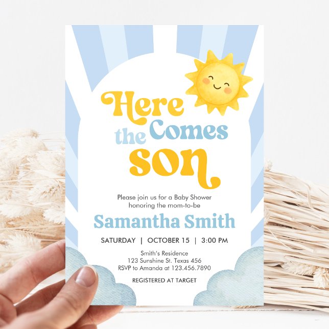 Convite Aqui Vem o Filho Chá de Bebê (Here Comes the Sun Baby Shower Invitation )