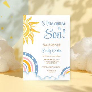 Convite Aqui Vem o Filho Chá de Bebê Boho Arco-Íris