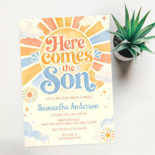 Convite Aqui Vem o Filho Chuveirinho de Bebê Boho Sunshine