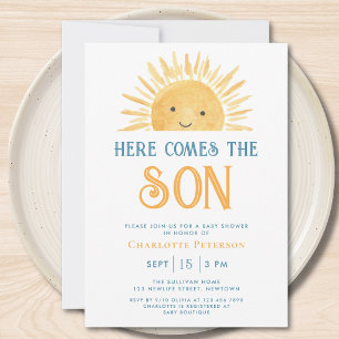 Convite Aqui Vem o Filho Chuvinha de Sol Baby Shower