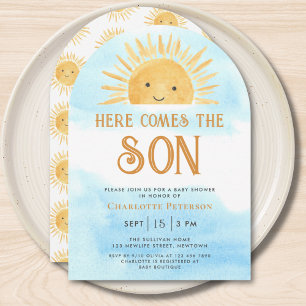 Convite Aqui Vem o Filho Chuvinha de Sol Baby Shower 