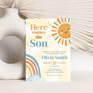 Convite Aqui vem o Filho Retro Sunshine Chá de fraldas