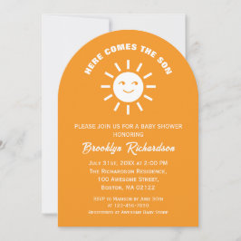 Convite Aqui Vem O Filho Sol Laranja Chá de fraldas Branco