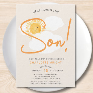 Convite Aqui Vem o Menino Chamada Baby Shower