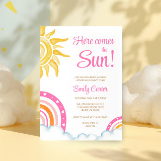 Convite Aqui Vem o Sol Chá de Bebê Boho Arco-íris