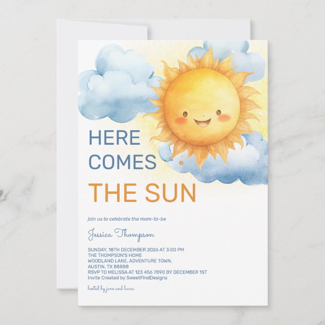 Convite Aqui vem o Sol Chá de Bebê Menino (Frente)