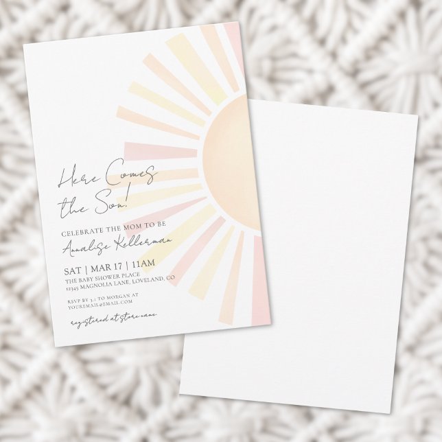 Convite Aqui Vem o Sol Churrasco Boho do Bebê (Here Comes The Son Boho Sun Baby Shower Invitation)