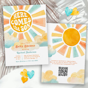 Convite Aqui Vem o Sol Chuvinha de Sol Baby Shower Retro