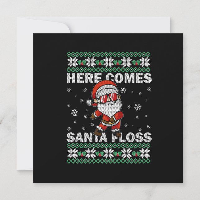 Convite Aqui Vem Santa Floss UGLY Camisa de Natal de Flane (Frente)