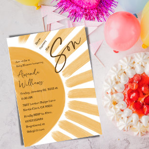 Convite Aqui Vem Son Boho Chá de fraldas amarelo sunshine