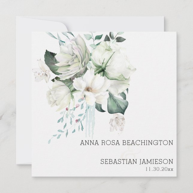 Convite *~* AR15 - Buquês Florais Brancos - Casamento QR R (Frente)