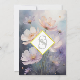 Convite * AR26 Cosmos Flowers Monograma QR RSVP Casamento