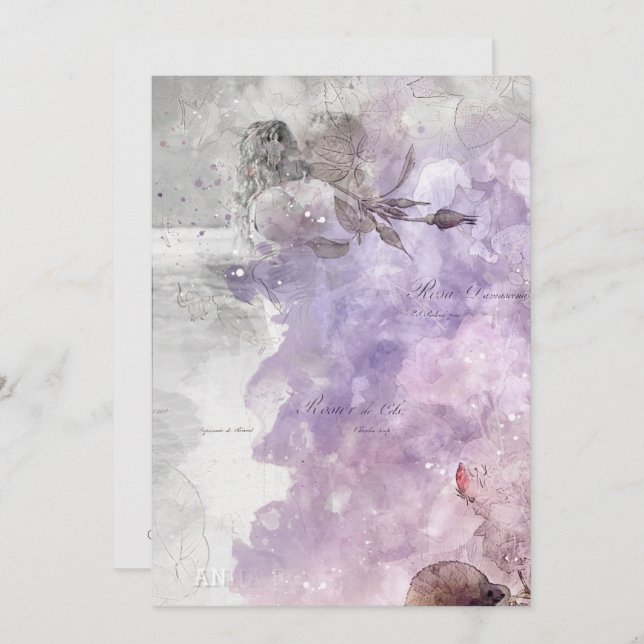 Convite *~* AR26 Lavanda QR Vintage RSVP PHOTO Wedding (Frente/Verso)