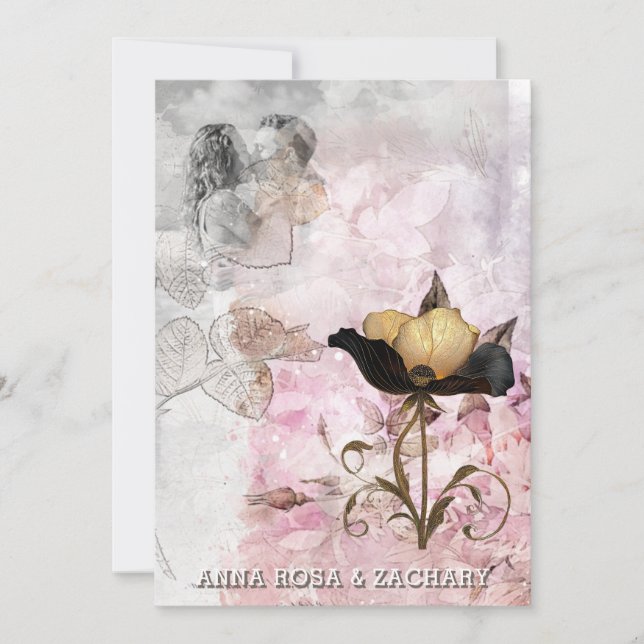 Convite *~* AR26 Pink 3 QR Victorian RSVP PHOTO Wedding (Frente)