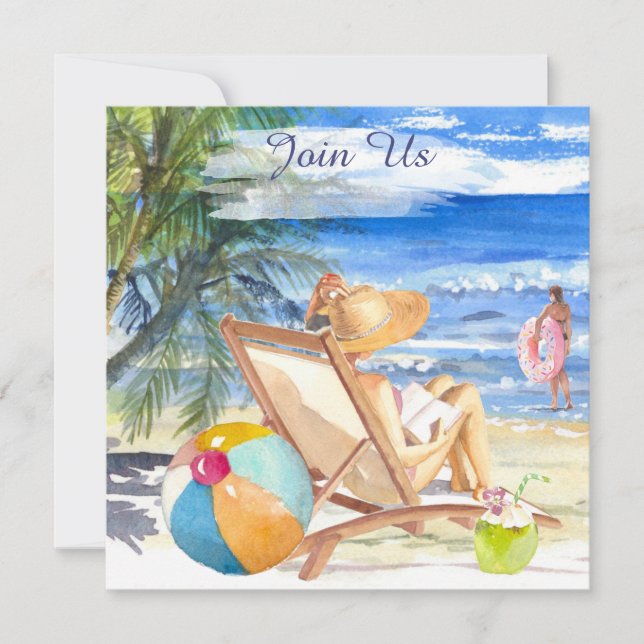 Convite *~* AR29 Mar Areia Sol Praia Mulher QUALQUER EVENT (Frente)