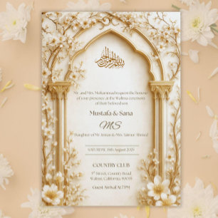 Convite Arabesco Bege/Dourado Arco Islâmico Floral Digital