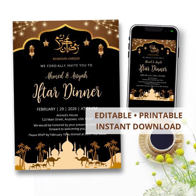 Convite Arabian Desert Night Iftar Invitation with Camels  (Criador carregado)