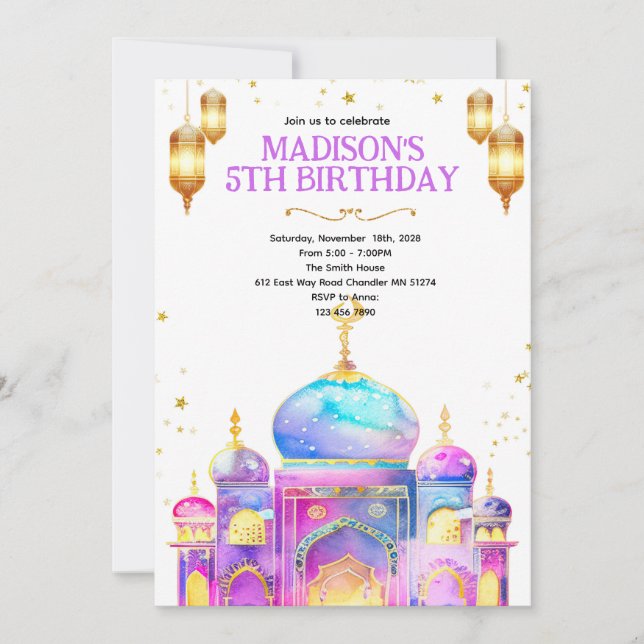 Convite Arabian night birthday party invitation (Frente)
