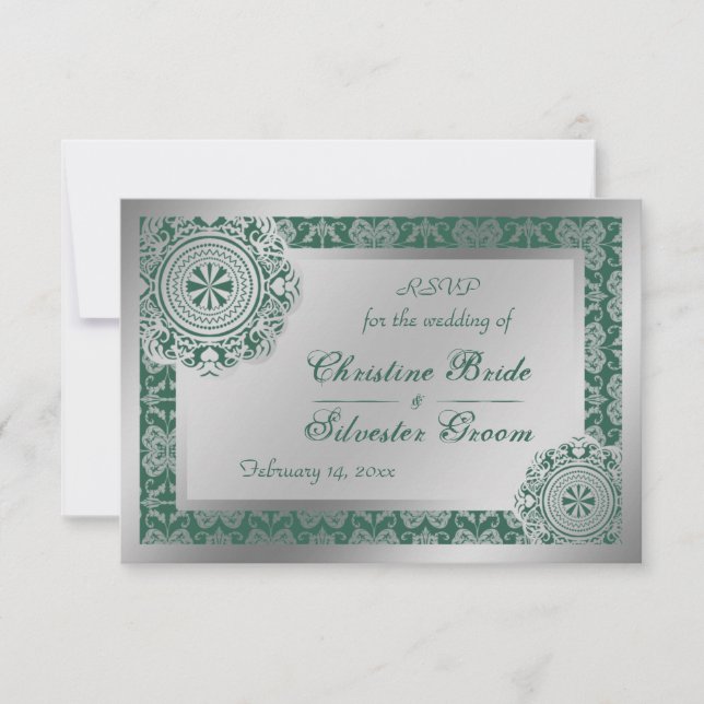 Convite Arábico Silver Lace, 3,5"x5" rsvp de casamento (Frente)