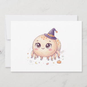Convite Aranha Fofa de Halloween com Chapéu de Bruxa Color