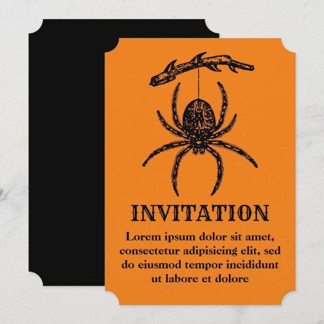 Convite Aranha Laranja de Halloween (Frente/Verso)
