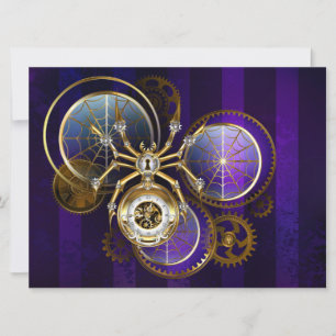 Convite Aranha Steampunk em Fundo Roxo